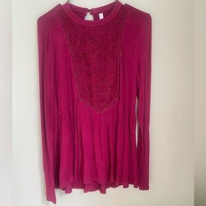Xhilaration Pink Long Sleeve Embellished Blouse